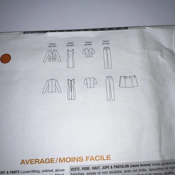 Vogue #1546 Tamotsu Wardrobe Pattern-sizes 12-14-16 Ms. Jacket,Dress,Top,Skirt+ - Picture 7 of 8